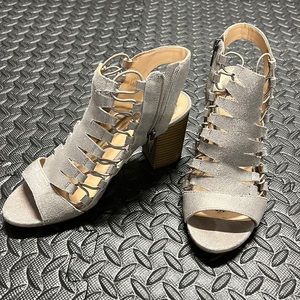 Silver block heel sandals